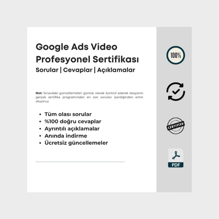 Cevapları içeren dosya Google Ads Video Profesyonel Sertifikası